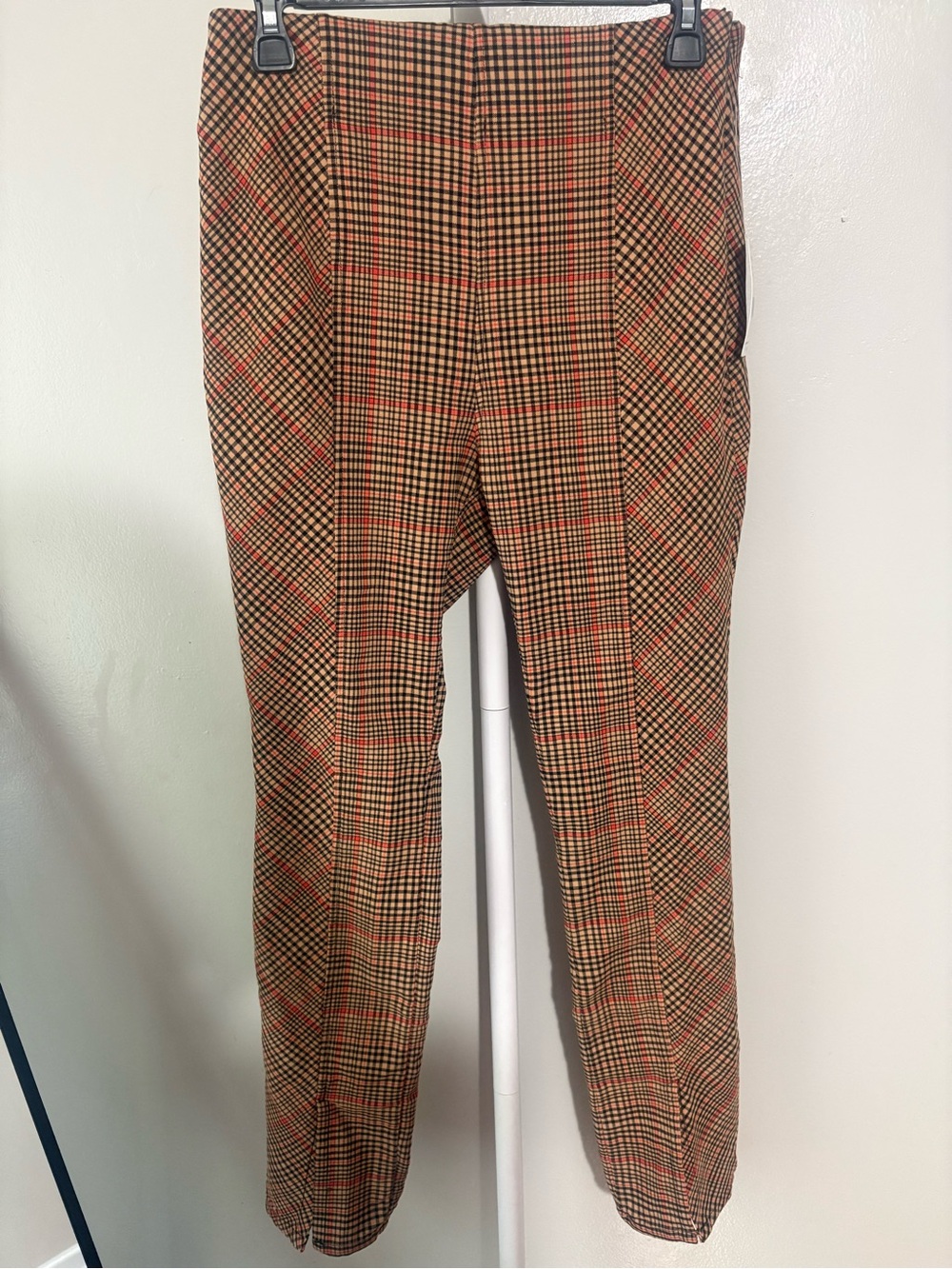 Free People Camel and Black Plaid Trousers with Red Windowpane